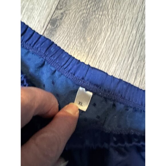 Miss Elaine XL Womens Satin Pajama Set Navy Blue Embroidered Top & Elastic Waist - Picture 5 of 13